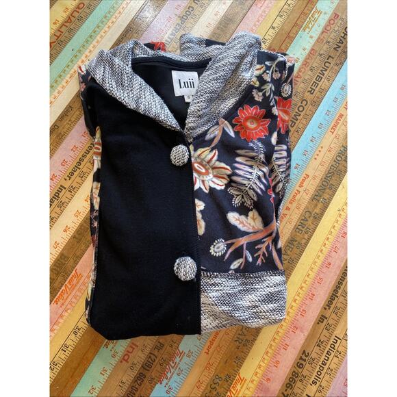 Anthropologie Luii S Button Front Mixed Media Jacket Cardigan Floral/ Knit Boho - Picture 14 of 14